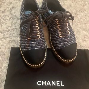 Chanel lace up tweed sneakers